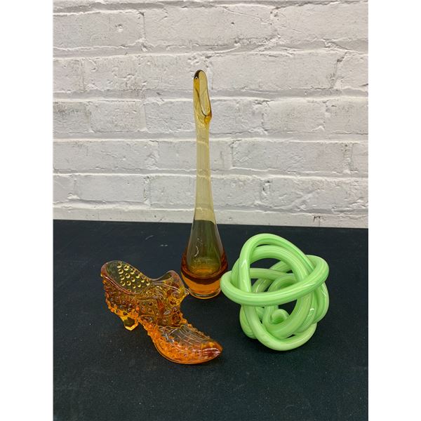 Lot of 3 Art Glass Bud Vase, Paper Weight, etc