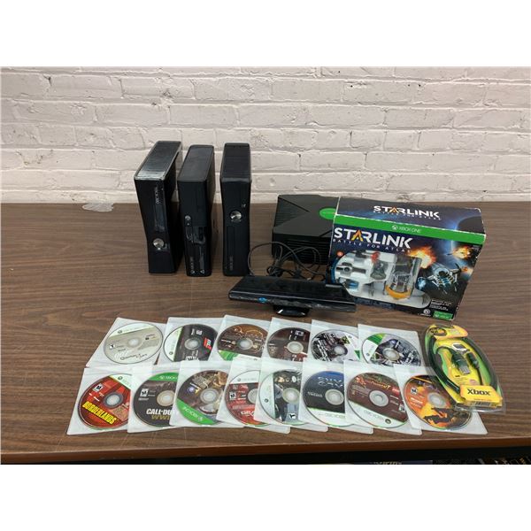 Microsoft Xbox Lot x3 Xbox 360 Consoles, Slim, E-Model and x1 Xbox Original, Kinect Sensor, Games +
