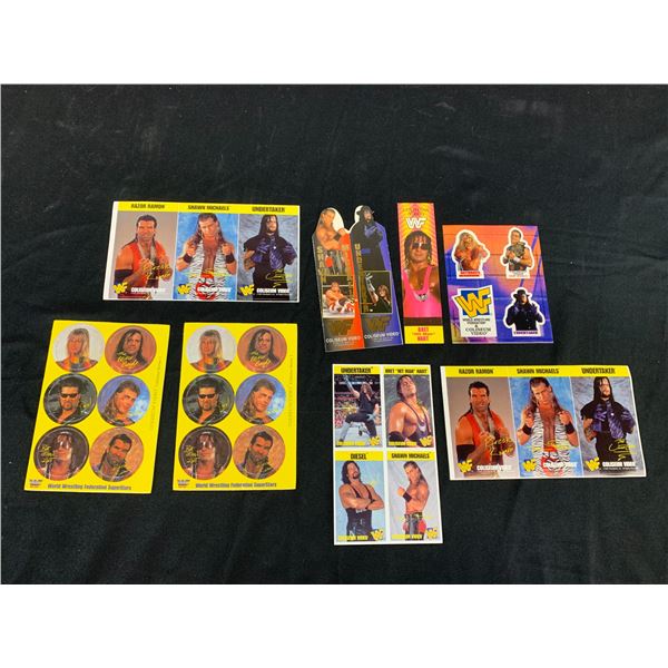 Lot of WWF Coliseum Video Promo Items Pogs Bookmarks Stickers