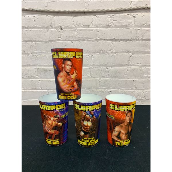 WWE 7-Eleven Lenticular All Stars Slurpee Cups 2011 Set of 4 Rock Cena Austin