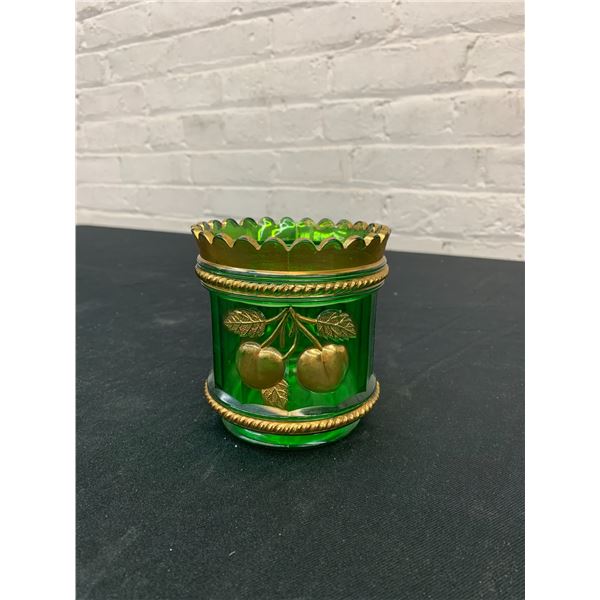 Northwood Golden Peach and Cable Green Glass Gold Gild VTG Early 1910s EAPG