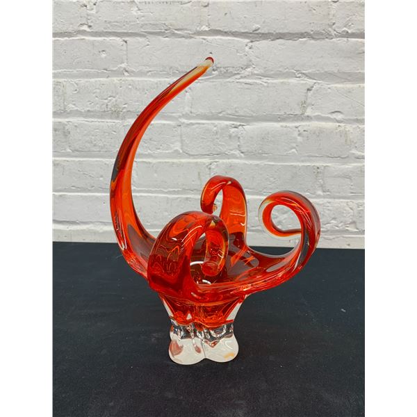 Vintage Marked Chalet Art Glass Blown Glass Centerpiece, Orange (large crack on base)