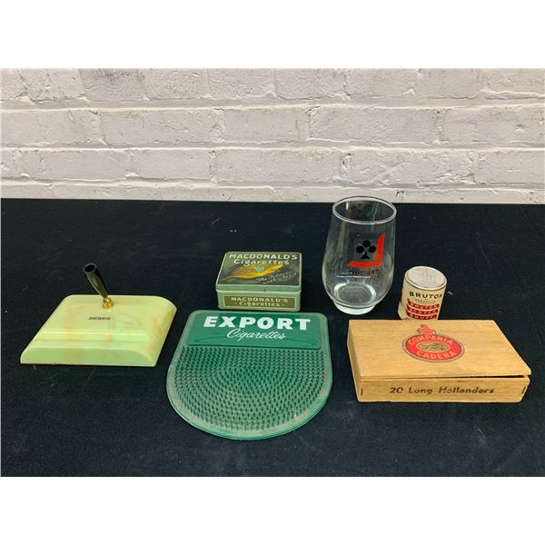 Lot of 6 Vintage Pen Stand, Spill Mat, Glass, Tins, etc