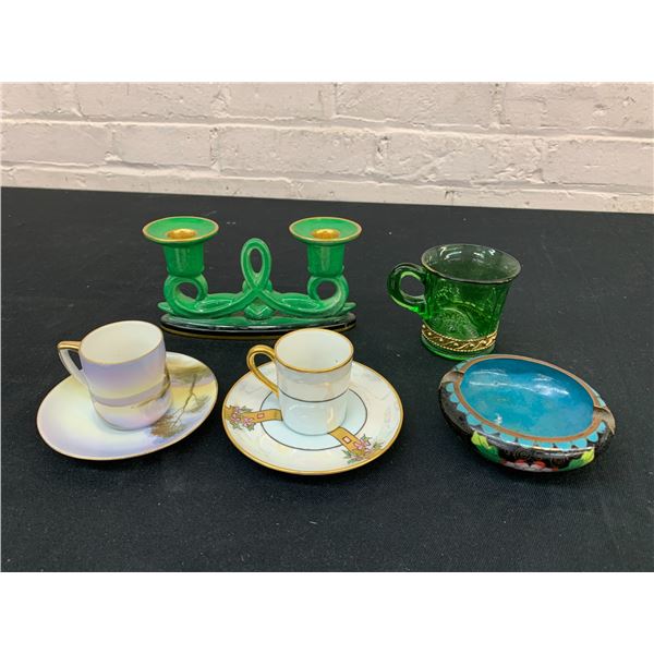 5pcs Candleholder, Mug, Ash Tray and 2 Demitasse Cups & Saucers