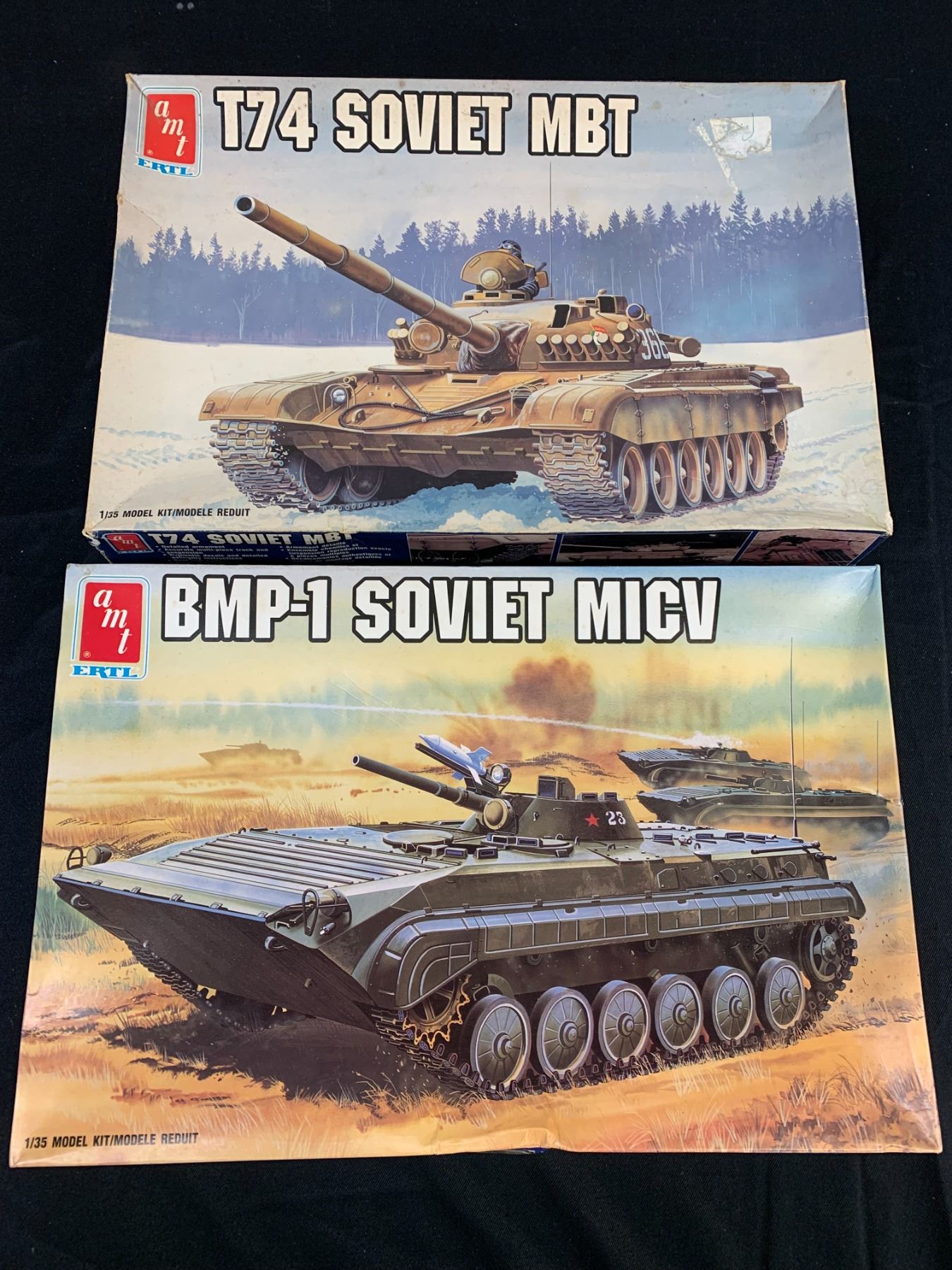 Lot of 2 1/35 Scale Model Kits ERTL AMT T74 Soviet MBT and BMP-1 Soviet ...