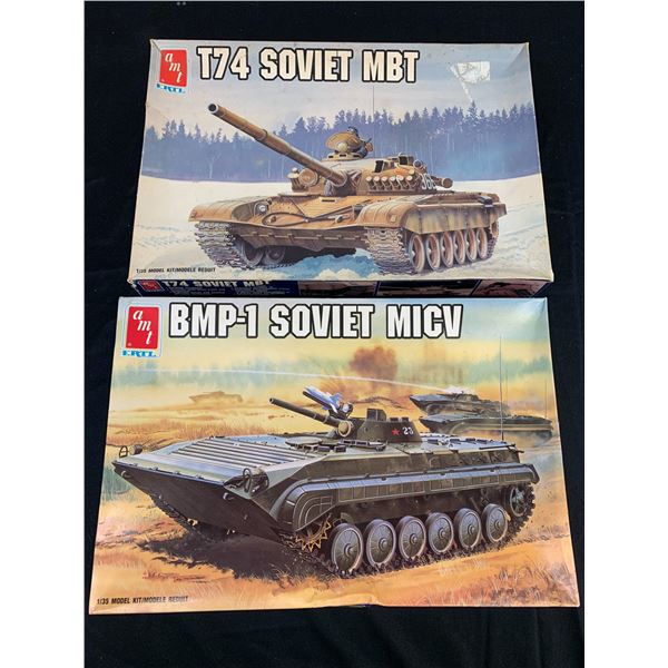 Lot of 2 1/35 Scale Model Kits ERTL AMT T74 Soviet MBT and BMP-1 Soviet MICV #8678 and #8674