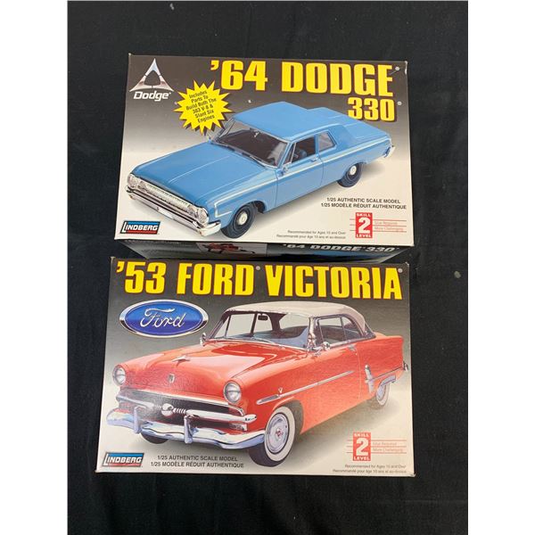 Lot of 2 Lindberg 1/24 Scale Model Kits '64 Dodge 330 #72176 and '53 Ford Victoria #72172