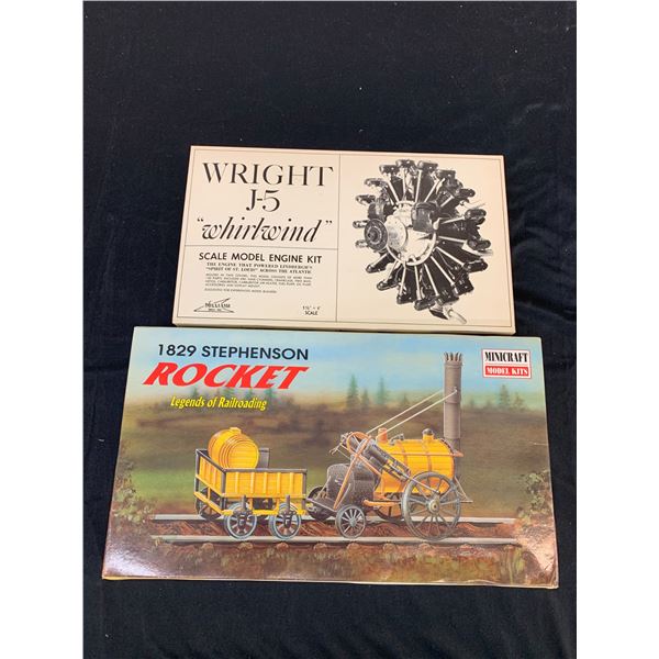 Lot of 2 Model Kits Minicraft Model Kits #11101 1829 Stephenson Rocket and WRIGHT J-5 Whirlwind