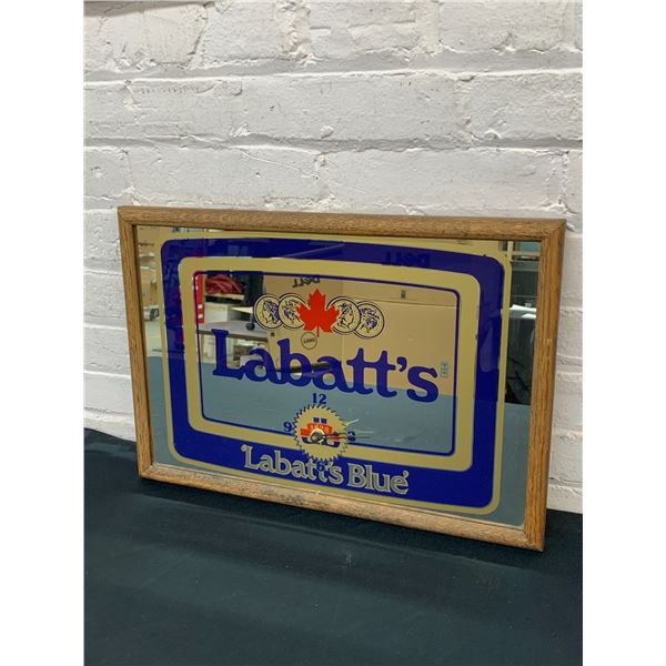 Labatt's Blue Beer Mirror Man Cave Bar Decor Clock 19" x 13"