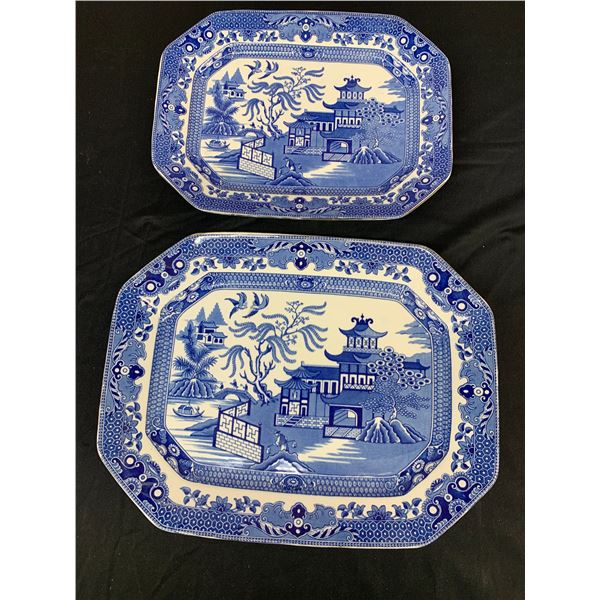 Burleigh Ware 'Willow' England Asian Pagoda Design Blue and White Serving Trays