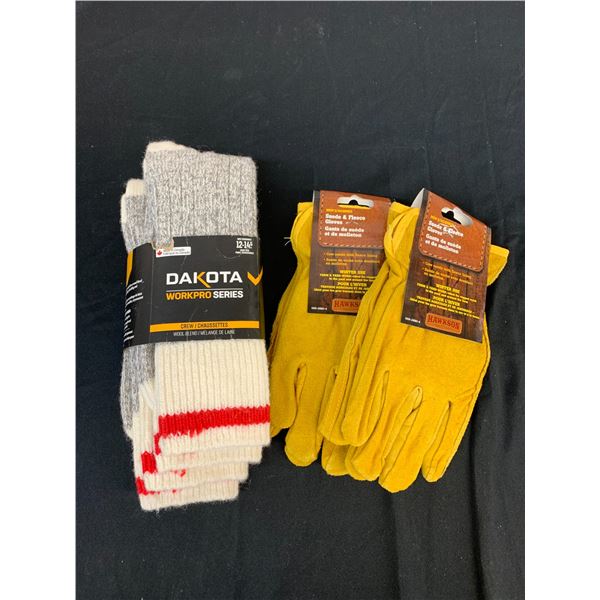 Suede and Fleece Work Gloves, Dakoda Long Thermal Socks
