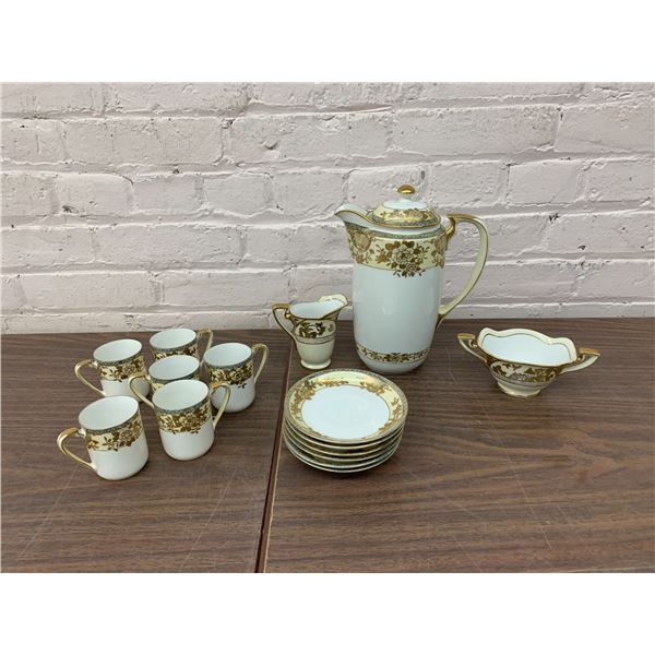 Noritake White and Gold Tea/Coffee Set Demitasse 6 Cups/Saucers, Cream & Sugar