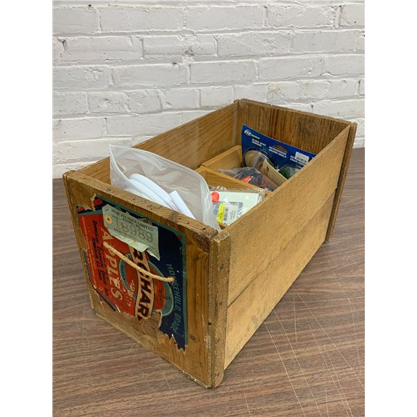Vintage Wooden Apple Box of Home Renovation / Contractor Goodies Electrician, Cable, Plates, etc