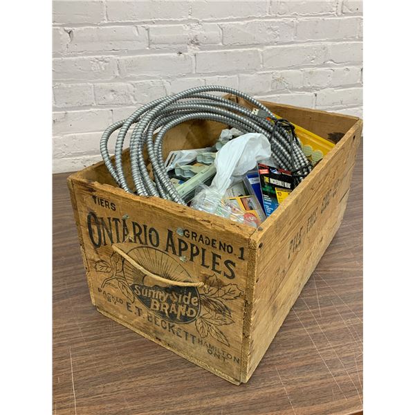 Vintage Wooden Apple Box of Home Renovation / Contractor Goodies Electrical, Plumbing, etc