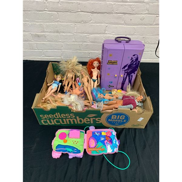 Tray of Assorted Dolls, Barbie Dolls, Hannah Montana, Polly Pocket , Disney, etc