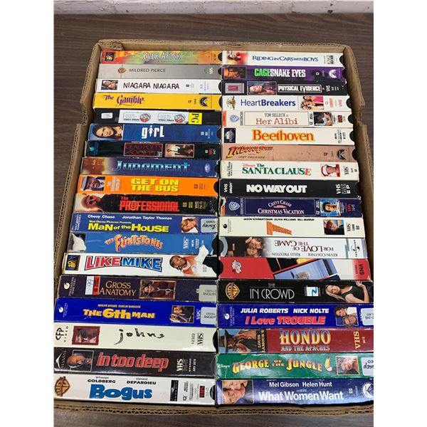 Lot of Approx 70 VHS Movie Tapes Indiana Jones, Flintstones, In Too Deep, Girl, Judgement, etc
