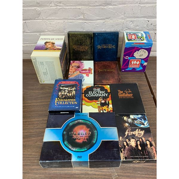 Lot of DVD Box Sets The Lord of the Rings, The Godfather, Murder She Wrote, Stargate SG-1, Firefly