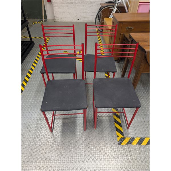Set of 4 Vintage Red and Black Metal Frame Dining Room Chairs