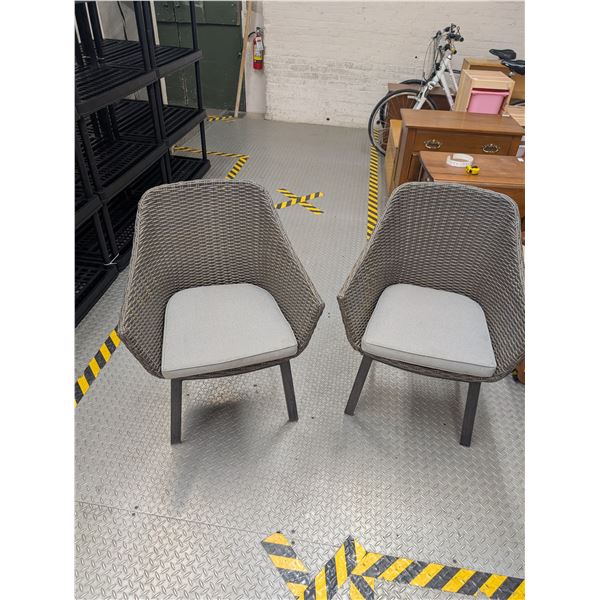 Lot of 2 Patio Chairs w/Cushions Wicker Weave