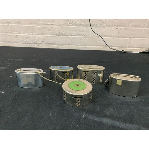 Lot of 5 Vintage Metal Coin Bank / Piggy Banks Advertising