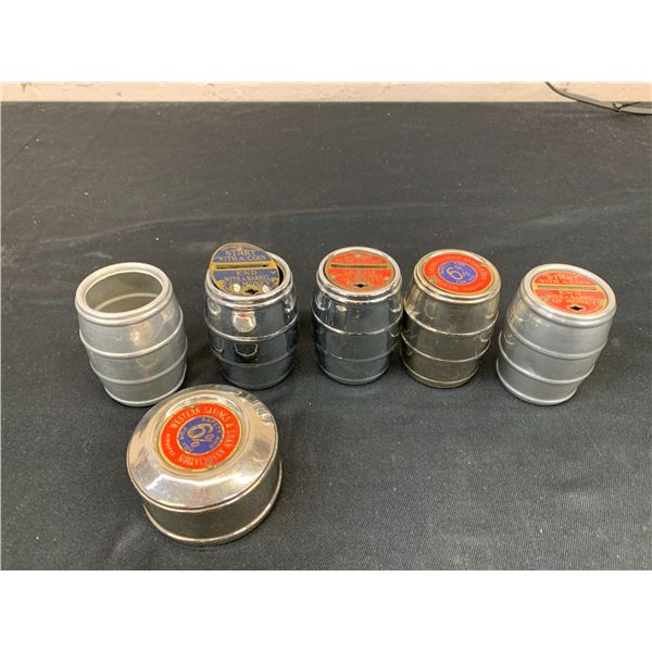Lot of 6 Vintage Coin Banks Metal "Barrel of Money"