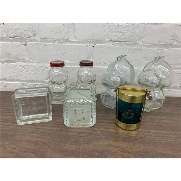 Lot of 7 Glass Piggy Bank Jars