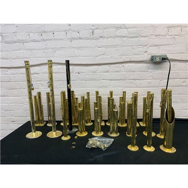 Lot of 23 Brass Coin Banks Towers 5c 10c 25c Towers