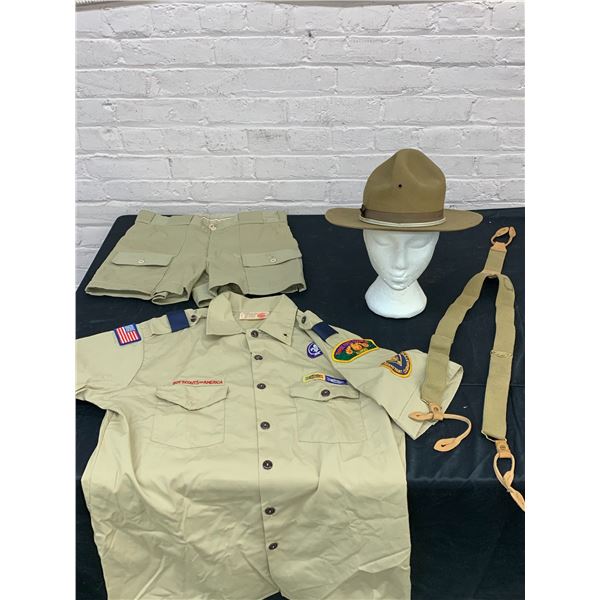 Vintage Boy Scouts of America Full Uniform Hat, Shorts, Shirt, Suspenders