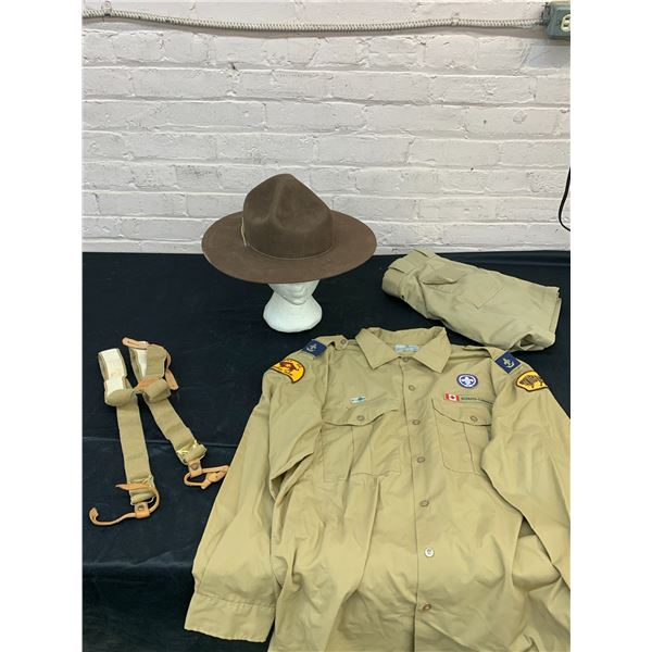 Vintage Boy Scouts of Canada Full Uniform Hat, Shorts, Shirt, Suspenders