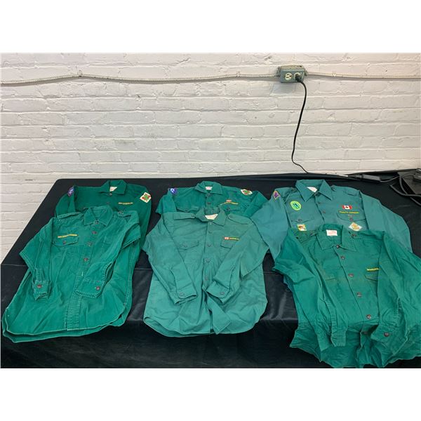 Lot of 6 Boy Scouts of Canada Button-Up Longsleeve Shirts (some w patches) Sizes 12-16