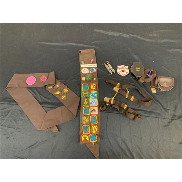 Lot of Misc Brownies / Boy Scouts Misc Suspenders / Belt Bags / Whistles / Sash, Patches