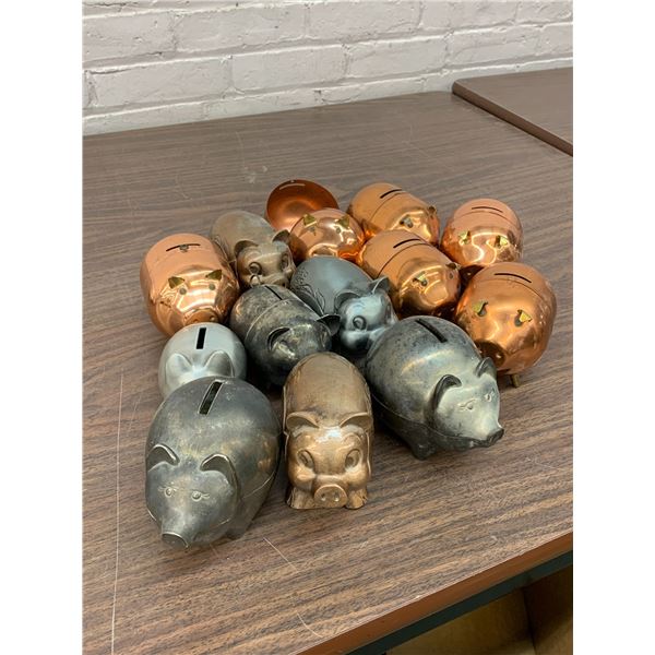 Lot of Copper & Metal Piggy Banks