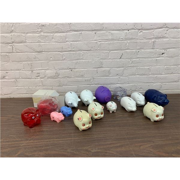 Lot of 15 Plastic and Ceramic Piggy Banks