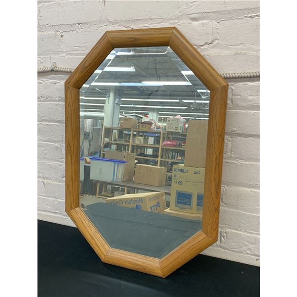 Vintage Wood Frame Octagon Wall Mirror w Beveled Edge