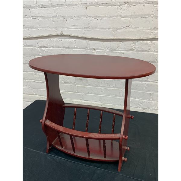 Wooden Oval Side Table with Lower Magazine Rack