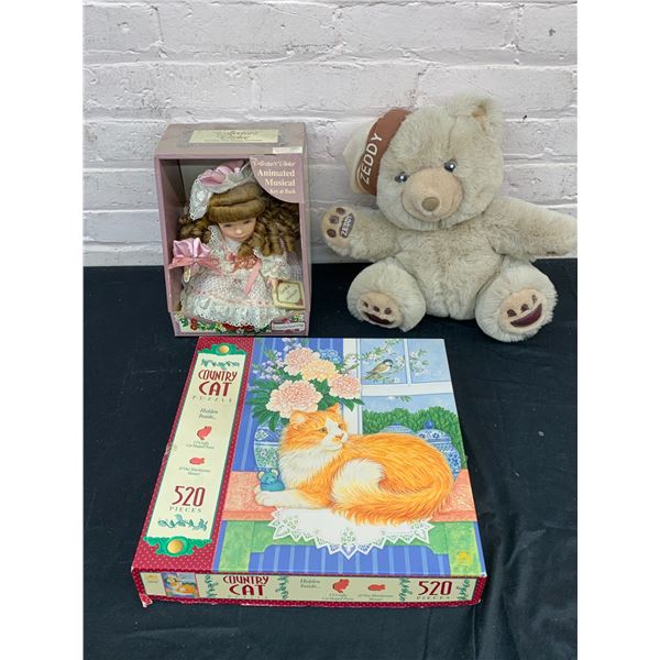 Lot of 3 Teddy Bear, Doll and Cat Puzzle