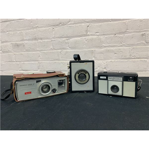 Lot of 3 Majestic, Anesco & Kodak Brownie Super 27 Vintage Film Cameras