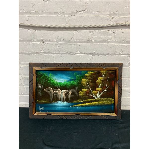 Black Felt Painting, Landscape 23" x 14" Artist Signed