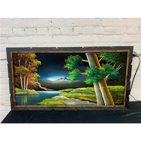 Black Velvet Vintage Painting Landscape Artist Signed