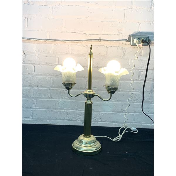 Candelabra Style Table Lamp 2-Lights Frosted Glass, Brass Base *works