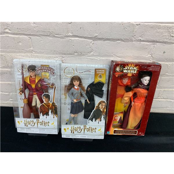Lot of 3 Dolls Harry Pottery & Hermione, Star Wars Queen Amidala