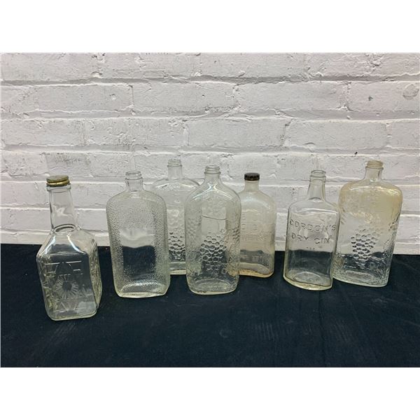 Lot of 7 Vintage Glass Liquor Bottles Jordan, Dry Gin, Wine, Etc