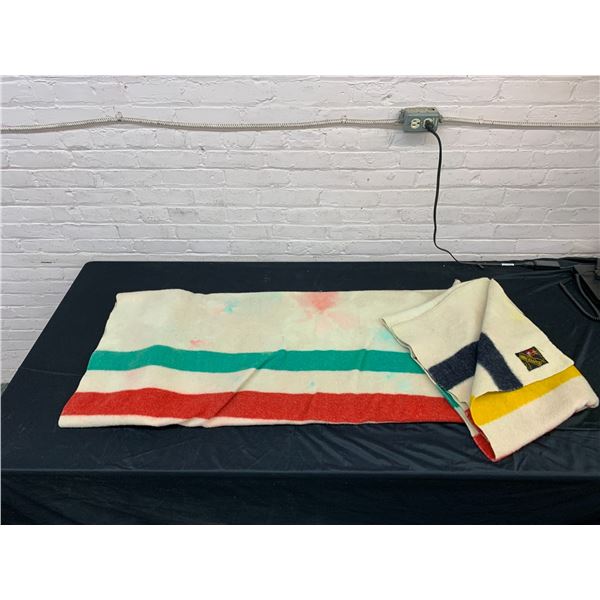 Vintage Wool Trapper Point Candy Stripe Blanket *heavy staining* 4 and 1/2 Stripe