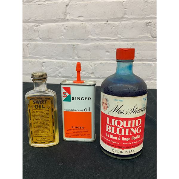 Lot of 3 Singer Oil, Linseed Oil and Liquid Bluing