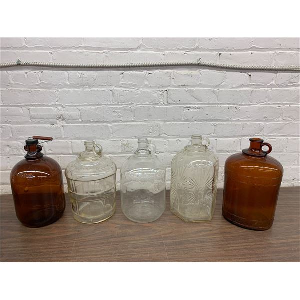 Lot of 5 Vintage Glass Liquor Bottles / Wine Jugs 160 oz