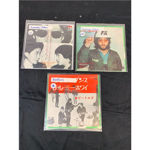 Lot of 3pc 45s Records Singles Japanese Pressings, Unplayed John Lennon, The Beatles
