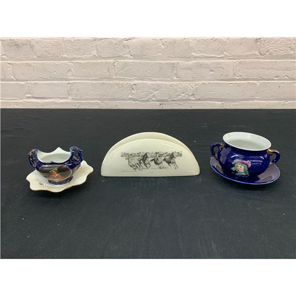 5pcs Vintage Japan Cobalt Blue Fine China Cup, Saucer, Sugar Bowl? Dish and Napkin Stand