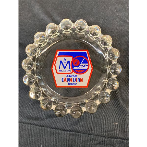 Molson Canadian Winnipeg Jets Glass Ashtray 7.5" diameter