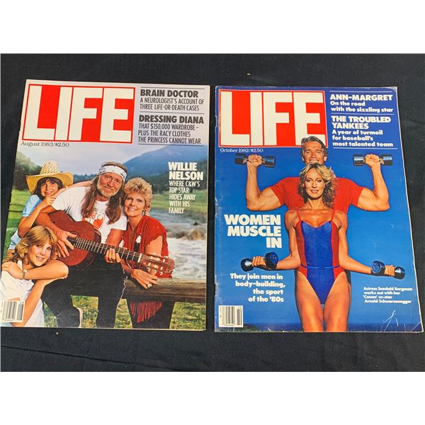 Lot of 2 LIFE Magazines 1982 Arnold Schwarzenegger and Willie Nelson Covers