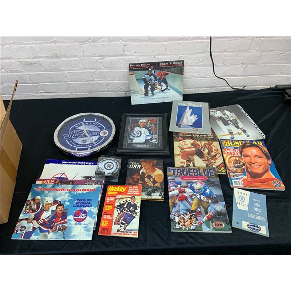 Box of Mostly Winnipeg Jets Memorabilia Calendars, Booklets, etc